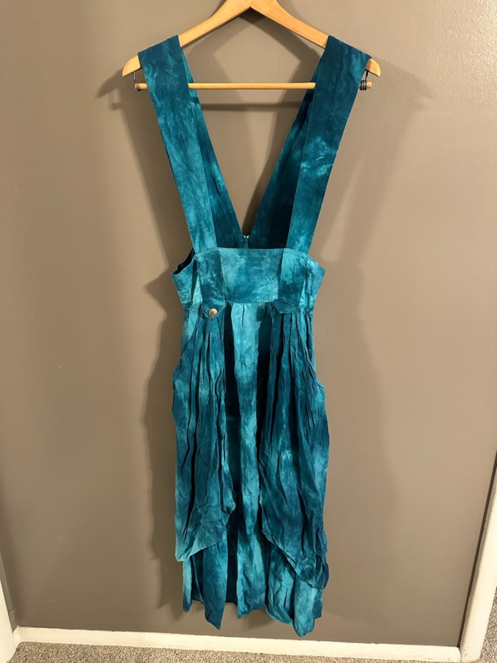 Teal Tie Dye Pinafore Dress with Wide Straps - Dirndl